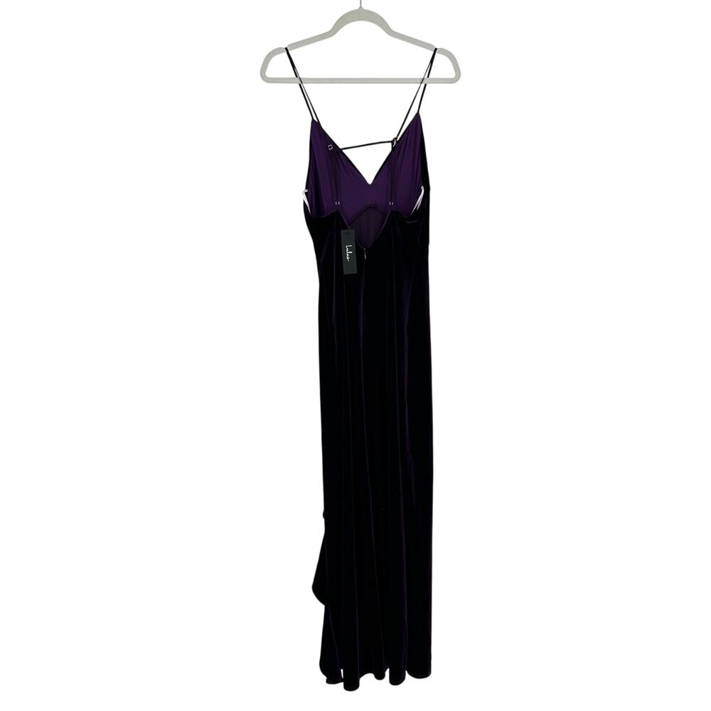Lulus You Look Stunning Dark Purple Velvet Ruffled Maxi Dress Size L Formal NEW - Picture 9 of 15